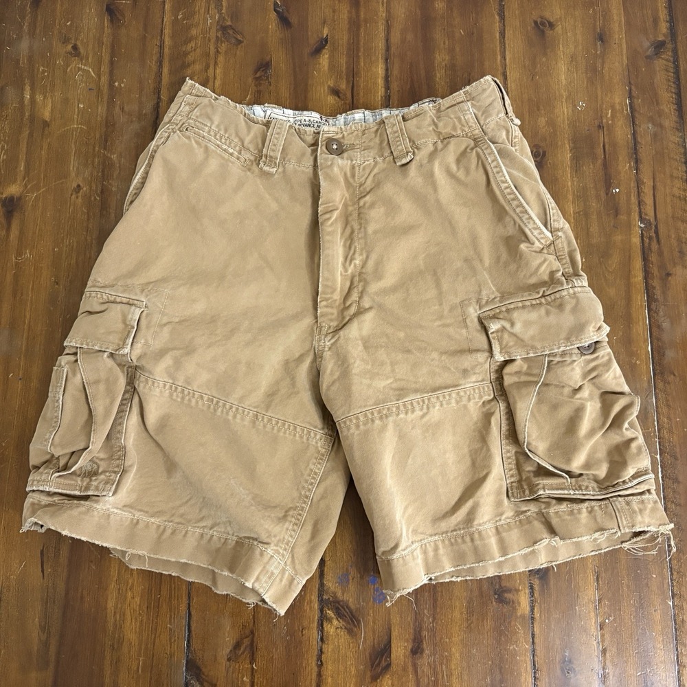 Vintage Y2K Abercrombie Fitch Khaki Cargo Shorts 30 Distressed Baggy Type A-8